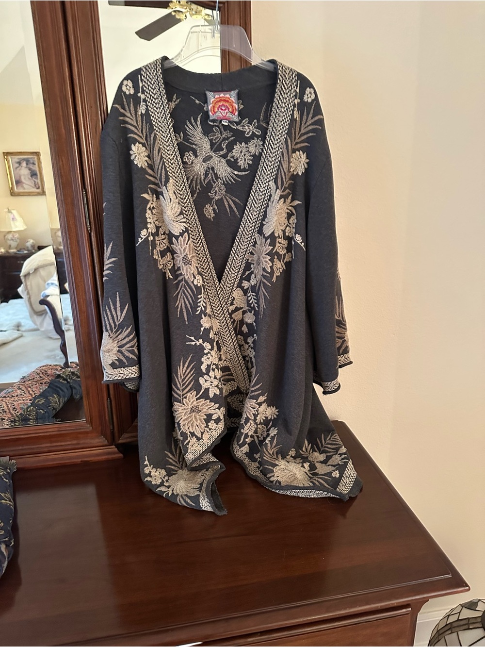 Johnny Was Embroidered Camille Grey Cardigan Waterfall Open Front - Picture 4 of 15